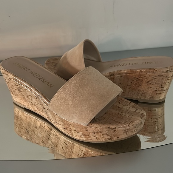 STUART WEITZMAN Summer Wedge Women’s size 10 Tan Suede Platform Slide Sandals - Picture 16 of 16